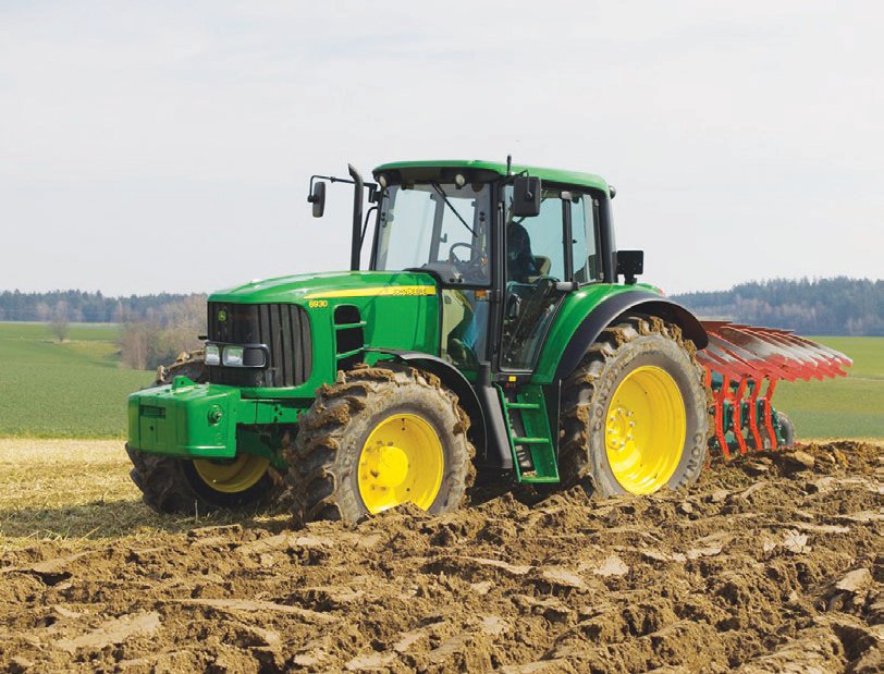 John Deere 6030 serijos traktorius su TLS priekiniu amortizuotu tiltu